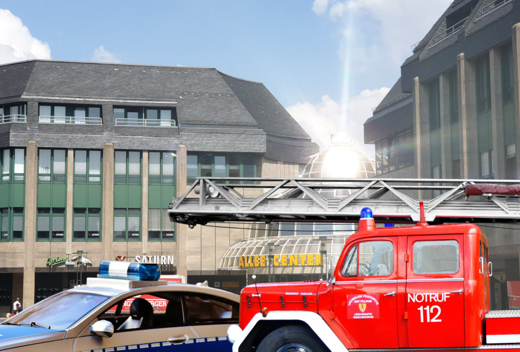 Am 6. Oktober 2019 gibt es auf dem Theodor-Heuss-Platz in Remscheid einen gemeinsamen Aktionstag von Polizei, Feuerwehr und Ordnungsamt. Fotomontage: Sascha von Gerishem