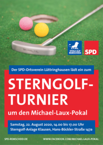 Das 5. Sterngolf-Turnier um den Michael-Laux-Pokal findet am Samstag, 22. August 2020 von 14-17 Uhr in der Stergolfanlage Klausen statt.