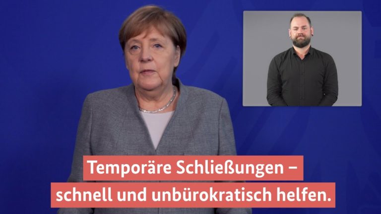 Angela Merkel im Video-Podcast mit Gebärdenübersetzung.