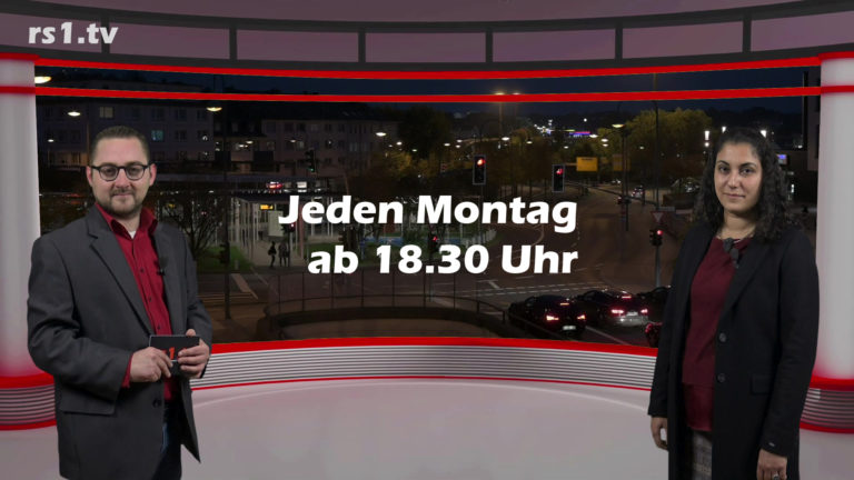 Marcus Schmidt führt durch "Die Woche", die Lokalnachrichten aus Remscheid präsentiert Sabine Yündem. Eine Kooperation von rs1.tv und Lüttringhauser. Screenshot: rs1.tv