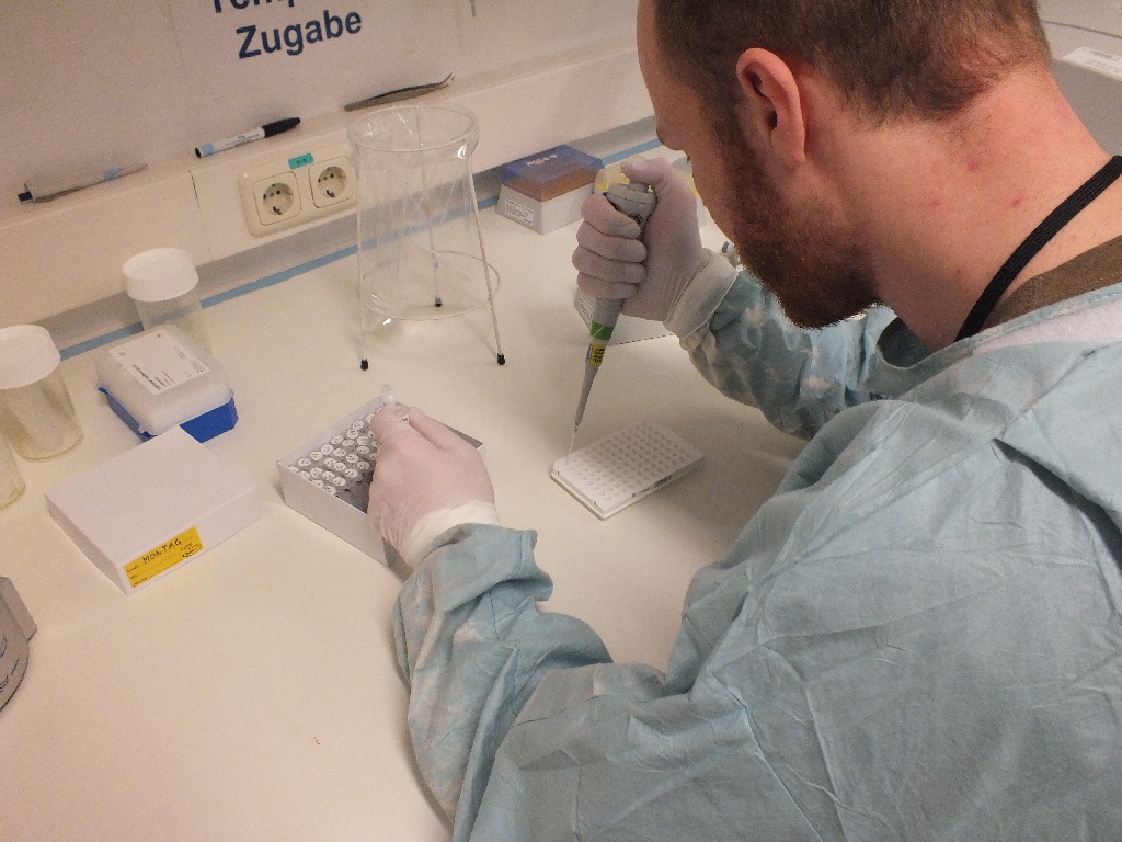 Ein Laborant untersucht Proben des Corona-Virus. Foto: Presse- und Informationszentrum Sanitätsdienst / Simon Höpfl