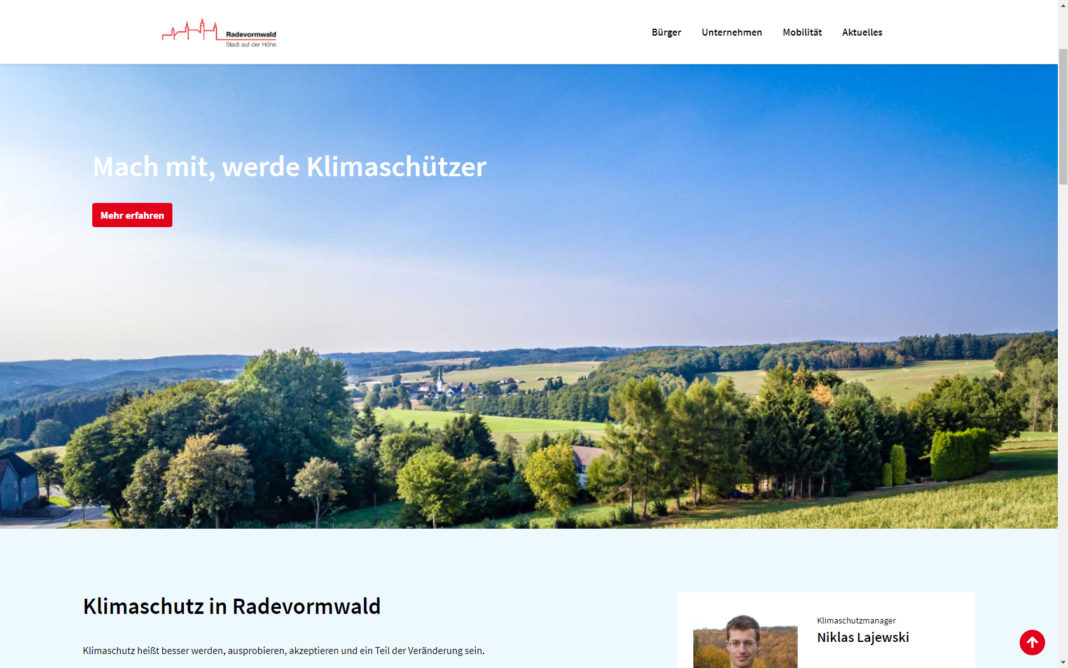 Website zum Klimaschutz in Radevormwald unter www.klimaschutz-rade.de online. Screenshot: www.klimaschutz-rade.de