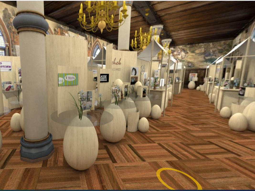 Virtueller Ostermarkt im digitalisierten Rittersaal von Schloss Burg. © Excit3D