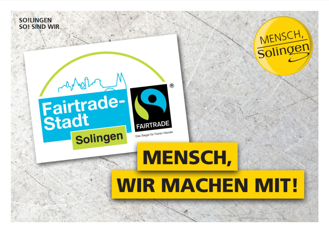 Aufkleber der Fairtrade-Town Solingen: Mensch, wir machen mit! ©Fairtrade-Stadt Solingen