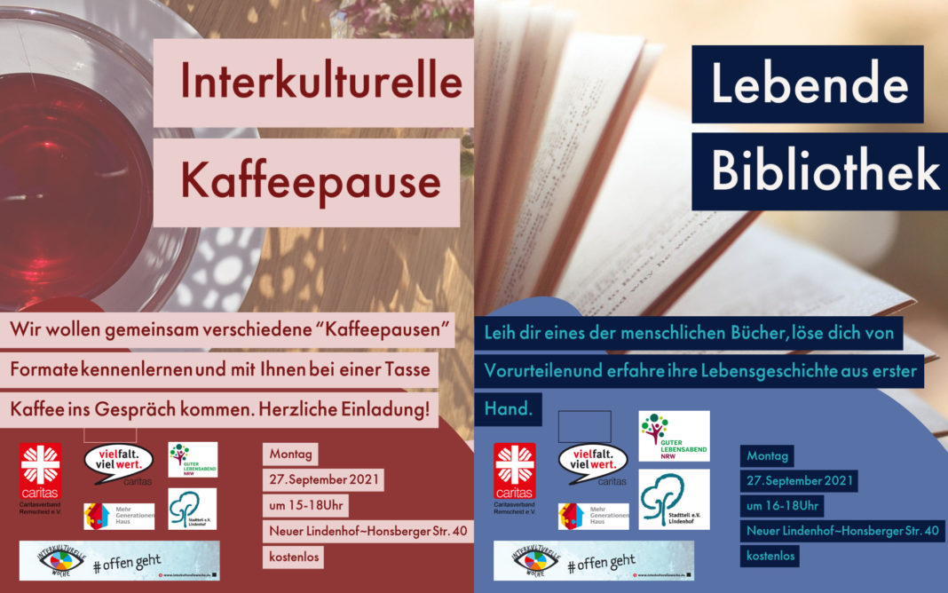 Interkulturelle Kaffeepause und Lebendige Bibliothek zum Auftakt der Interkulturellen Woche in Remscheid. Artwork: Caritasverband Remscheid