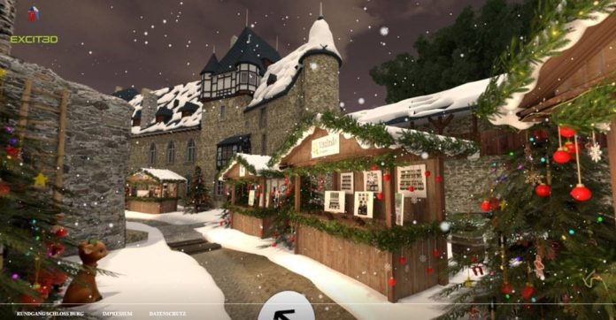 Der Weihnachtsmarkt auf Schloss Burg findet dank der Umsetzung des Solinger Unternehmens EXCIT3D auch 2021 virtuell statt. Grafik: EXCIT3D